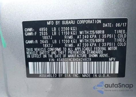 2017 Subaru Outback 3.6R Limited из США, поврежденный, VIN 4S4BSENC6H3424629